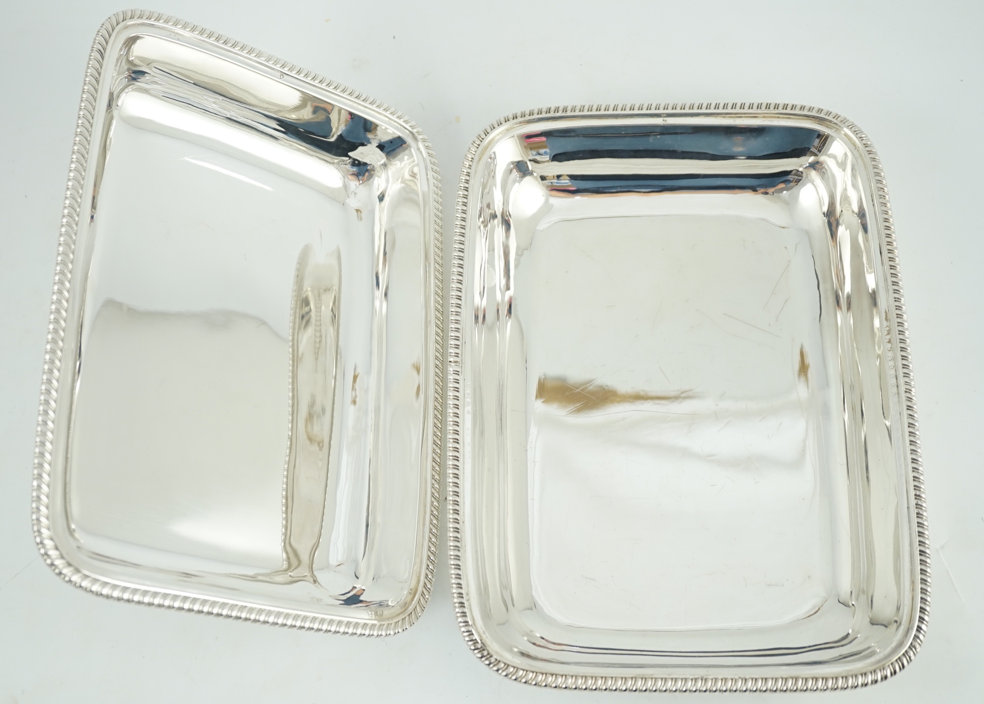 A George III silver shaped rectangular tureen, cover and handle